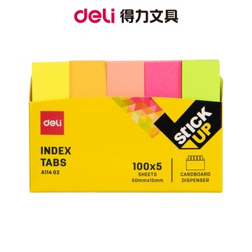 【Deli得力】得力Deli螢光指示標籤紙/50×15mm/5色x100張/EA11402｜標籤貼 便利貼 索引貼 便條