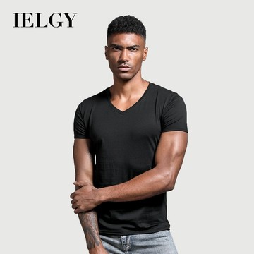 IELGY 素色V領白色t恤緊身打底衫男