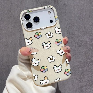 彩色花朵小狗 適用iPhone17promax手機殼 蘋果16柔軟親膚15plus大孔14皮紋13軟殼12/11保護殼