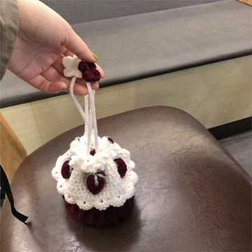 成品優惠包郵ins紙杯蛋糕包 毛線蛋糕包 成品手工編織斜挎包