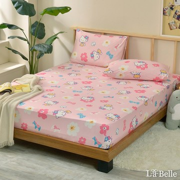 【Great Living格蕾寢飾】義大利La Belle Sanrio-HELLO KITTY北歐花園 加大海島針織床包枕套組