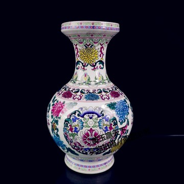 博古架陶瓷器擺件景德鎮瓷瓶琺瑯彩花開富貴花瓶客廳插花家居裝飾