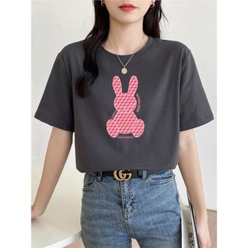 灰色t恤女短袖寬松大碼百搭上衣純棉學生百搭體恤2024新款夏裝潮