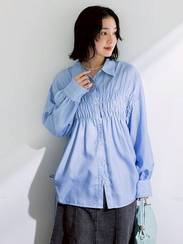 兩側抽繩綁帶褶襉拼接襯衫(06001444300) - Green Parks