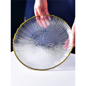 北歐金邊沙拉盤牛排盤玻璃家用網紅盤子碟子高級感甜品西餐盤餐具