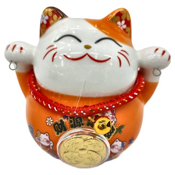 WANDU 瓦讀 財源滾滾轉賺招財貓擺飾 陶瓷材質  12 x 10 x 12cm  桔色