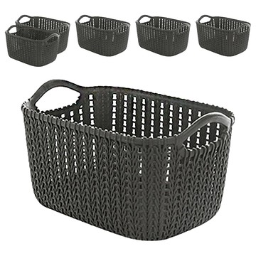 仿藤編收納籃 黑色 - 居家收納好幫手  中  6個