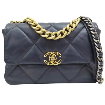 CHANEL 香奈兒 藍色 羊皮 19口蓋包 鍊帶肩背包 【二手名牌BRAND OFF】