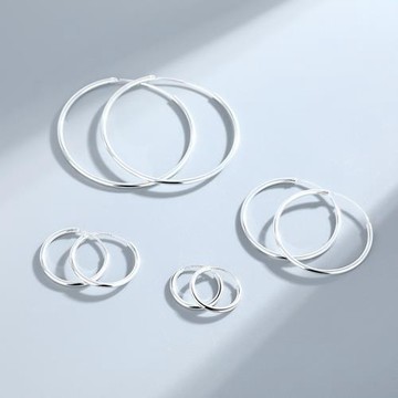 925素圈銀耳環純銀耳環耳墜女時尚歐美夸張細圈耳扣氣質首飾批發
