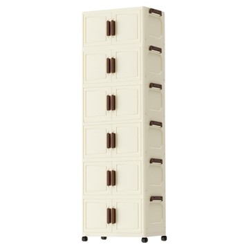 FANCY LIFE 帶輪折疊收納櫃 6層  56  x 28 x 153cm  奶油白