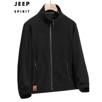 JEEP SPIRIT男士抓絨立領夾克拉鏈開衫休閑運動上衣搖粒絨外套男