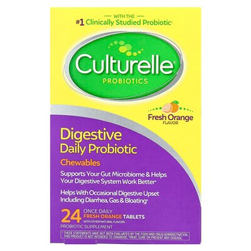 Culturelle, 每日一片消化幫助咀嚼片，鮮橙味，24 片（每片 53 毫克）