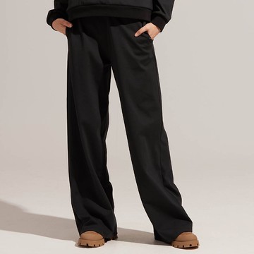 REBOOT動能-超細磨毛高彈寬褲-烏黑