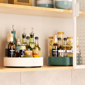 旋轉調料盒/托盤調料架 廚房旋轉調料置物架圓形多功能架子櫥櫃下放油鹽醬醋調味料收納盒【CM18102】