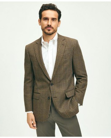 Brooks Brothers Men's Traditional Fit Wool Hopsack Plaid Sport Coat | Brown | Size 44 Long