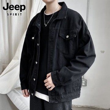 吉普夾克男士2025秋季黑色牛仔外套新款潮牌休閑翻領工裝上衣服男