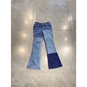 阿蕾精品折扣坊女裝0132新高腰個性拼色修身百搭喇叭牛仔褲n14-1