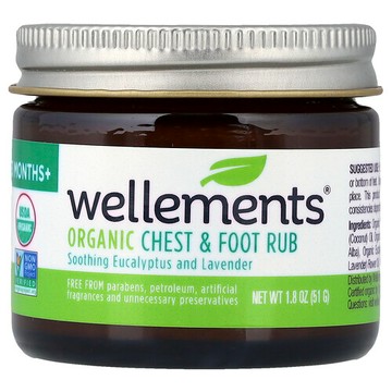 Wellements, Organic Chest & Foot Rub, 3 Months+, Soothing Eucalyptus and Lavender, 1.8 oz (51 g)