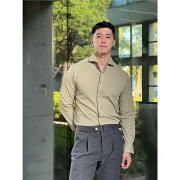 烏素mirror 基礎款修身純色暗門襟法式溫莎領抗皺商務襯衫長袖男