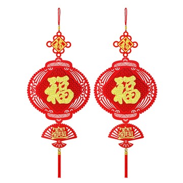 寶堂居 2入福旺財燈籠款 新年吊飾-新春過年掛飾/流蘇開運掛件/窗花吊飾毛氈立體掛飾/開運招財/入厝室內裝飾