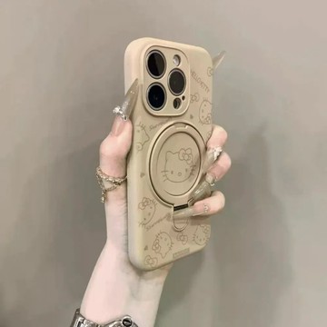滿屏KT貓液態矽膠支架手機殼適用於蘋果17防摔16plus磁吸15promax女款14軟13 12 11