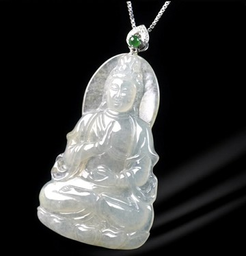 冰種翡翠觀音菩薩項鍊 18K金鑽石 | 天然緬甸玉翡翠A貨 | 送禮