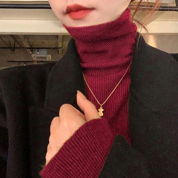 羊絨高領打底衫女秋冬深圳歐貨堆堆領毛衣加厚紅色上衣內搭針織衫