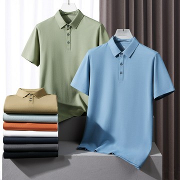 免運 短袖襯衫 夏季涼感Polo衫男士純色翻領商務休閑短袖T恤襯衣領半袖索羅娜 快速出貨