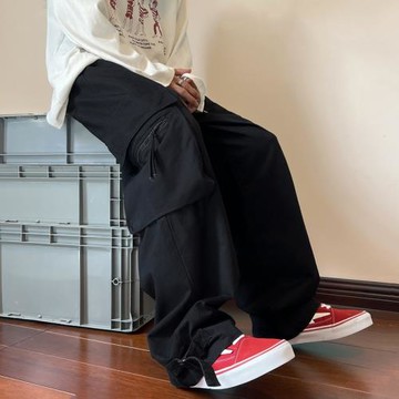 美式hiphop褲子男大口袋直筒工裝褲秋季潮牌寬松闊腿褲男士休閑褲