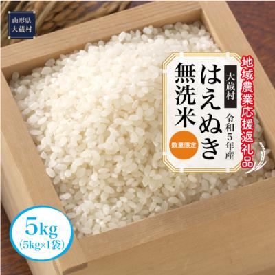 ふるさと納税 大蔵村 令和5年産　はえぬき[無洗米]5kg(5kg×1袋)〜地域農業応援返礼品〜