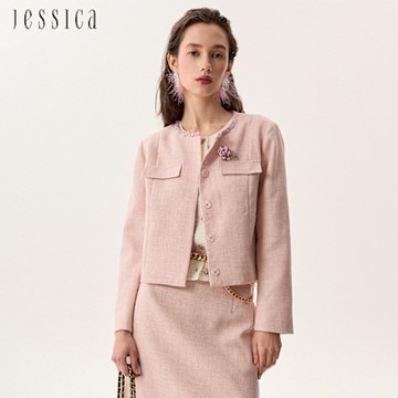 JESSICA - 法式甜美圓領滾邊編織小香風外套252003