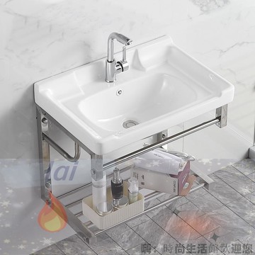 免運 可開發票 掛墻洗手盆 小戶型洗臉盆 陽臺掛墻式洗手盆衛生間一體陶瓷洗臉盆不銹鋼支架洗漱池防水加深