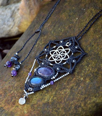 黑色曼陀羅項鍊, 生命之花紫水晶飾品, 節慶項鍊