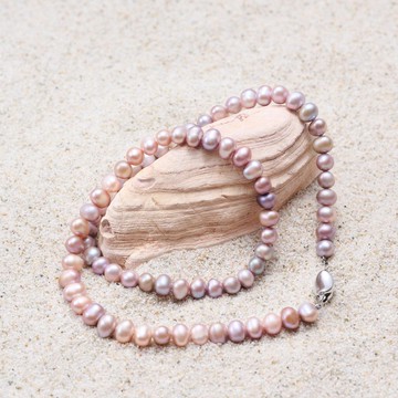 天然三色淡水珍珠項鍊 7–8mm 銀色元寶扣 時尚典雅 新年禮物