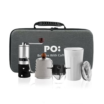 PO: 丹麥旅行咖啡手提四件組(手沖壺-共2色/不銹鋼磨芯咖啡磨/棱角杯460ml-共3色/咖啡濾網)
