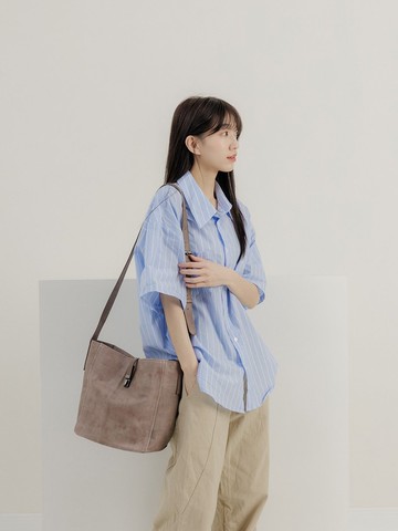 supportingrole 真皮極簡四方都市肩側背包  奶茶咖啡