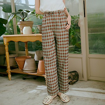 格紋後鬆緊腰雙釦西裝長褲-OB嚴選