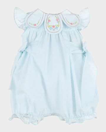 Girl's Swiss Dot Collared Bubble Romper, Size 6M-24M