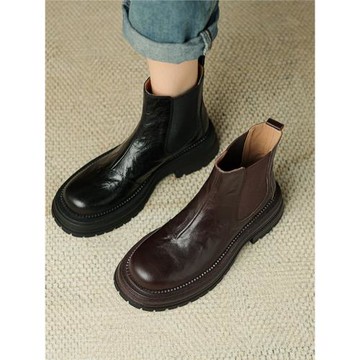 羊皮靴子女2023新款爆款厚底切爾西靴女短靴真皮女靴秋款單靴女款