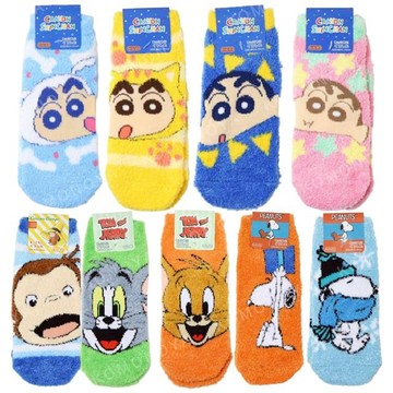 小禮堂 湯姆貓與傑利鼠 史努比 喬治猴 蠟筆小新 成人絨毛短襪 23-25cm
