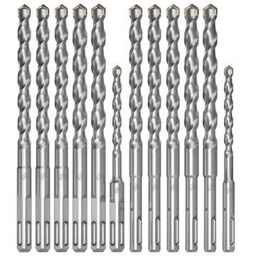 電錘沖擊鉆頭方柄圓柄四坑加長穿墻混凝土石材水泥打孔鉆頭套裝