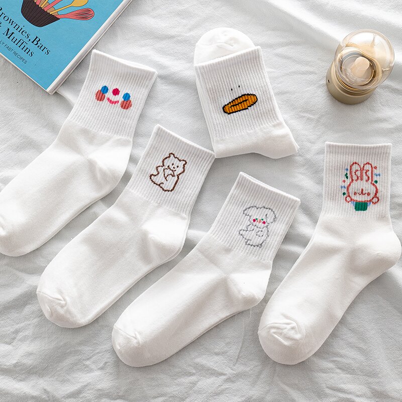 襪子 春夏季襪子女可愛棉質白色小熊中筒襪薄款卡通創意日韓系基礎潮襪『XY24171』