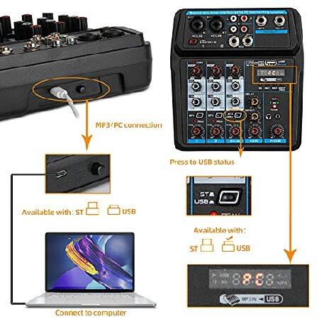 Depusheng U4 Audio Mixer 4-channel USB Audio Interface Mixer, DJ Sound Controller Interface with USB,Soundcard for PC Recording,Built-in 48V Phantom P