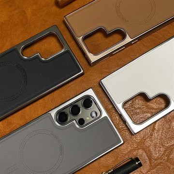 適用三星 Galaxy S25ultra磁吸手機殼新款s25/s24Ultra高檔商務S25+電鍍皮革防摔保護套s23/s22ultra皮質外殼