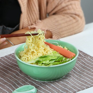 龍泉青瓷加厚泡面碗陶瓷湯碗粥碗6.8寸微波爐可用中式家用拉面碗