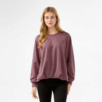 Hang Ten- 抗菌除臭雲朵空氣感花苞下襬大學T-女(靜霧紫)