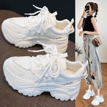 老爹鞋女2025秋冬季新款巨好看厚底白色百搭增高小白運動休閑加絨