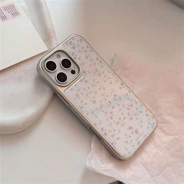 ✨iPhone手機殼✨粉玫瑰碎花適用蘋果15promax手機殼iphone16玻璃13電鍍14韓系