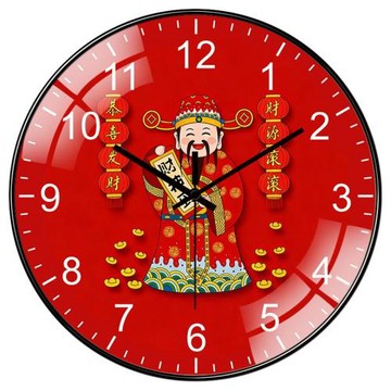 客廳財神掛鐘紅色喜慶鐘表客廳掛鐘創意時鐘掛鐘客廳墻上開業裝飾