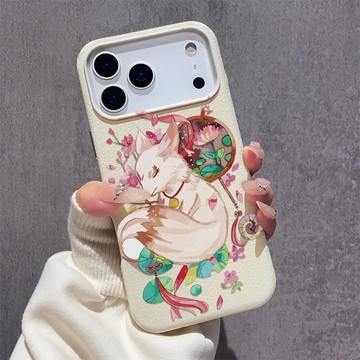 卡通花朵狐狸 適用蘋果17軟殼 iPhone16promax手機殼15plus大孔鏤空14親膚13防摔12皮紋11保護殼